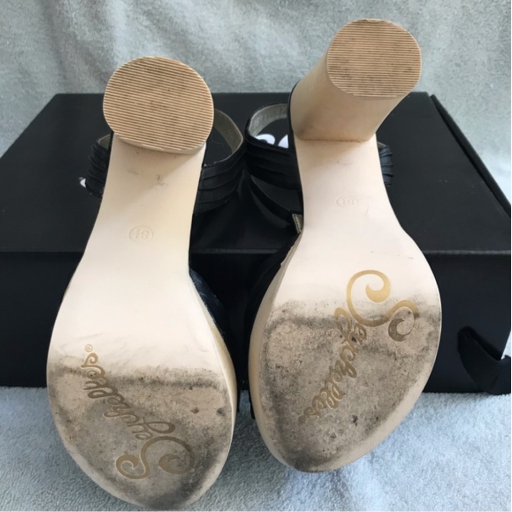 Seychelles Leather Sandals 5 inch Heels Size 8.5 Black Platform High Heel New - Picture 9 of 14